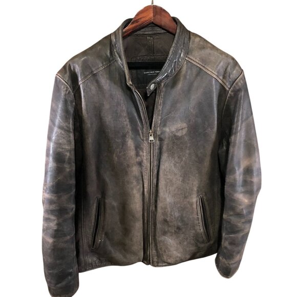 Marc New York Mens Mens Moto Leather Jaket Size XL Full Zip Biker Quilted Brown - Picture 1 of 16